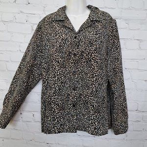 Kim Rogers Leopard Print Button Up Shirt Top Medium